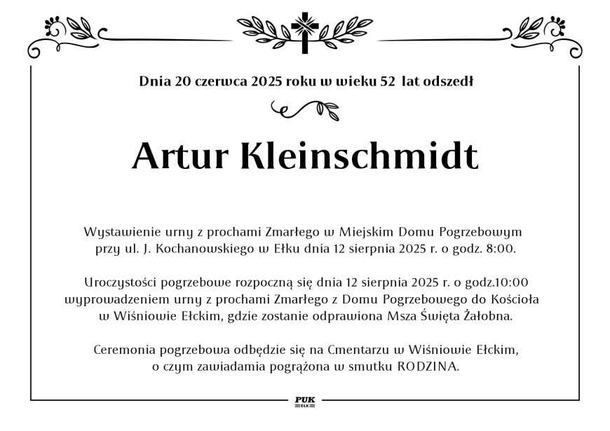 Artur Kleinchmidt - nekrolog